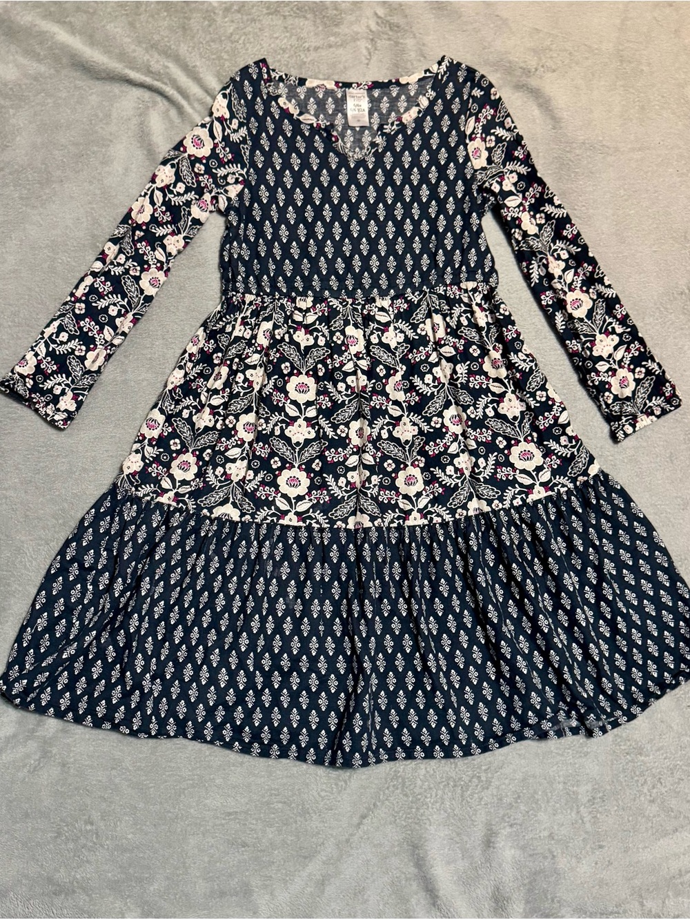 Carter's Navy Floral Tiered Long-Sleeve Dress with Pink Accents in a Size 6x